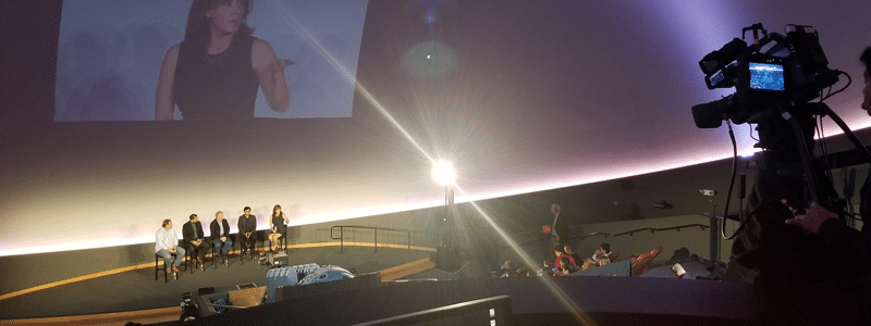 A panel of five individuals inside our 70-foot full dome Planetarium at Chabot. 