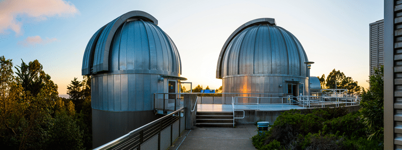 Sunset view of the domes holding telescopes Leah and Rachel. 